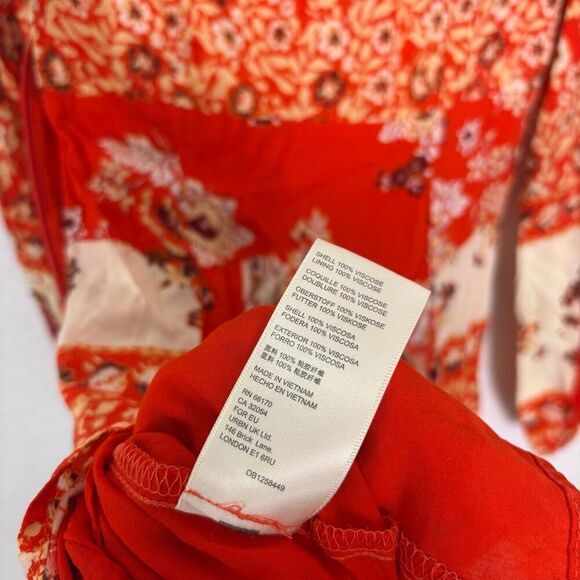 Free People Mixing It Up Plunge Neck Red & Cream Patterned Long Sleeve MIni Dres - Picture 11 of 11